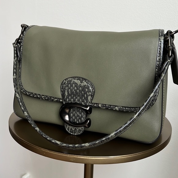 Soft Tabby Snake-Trim Leather Shoulder Bag - Picture 2 of 16